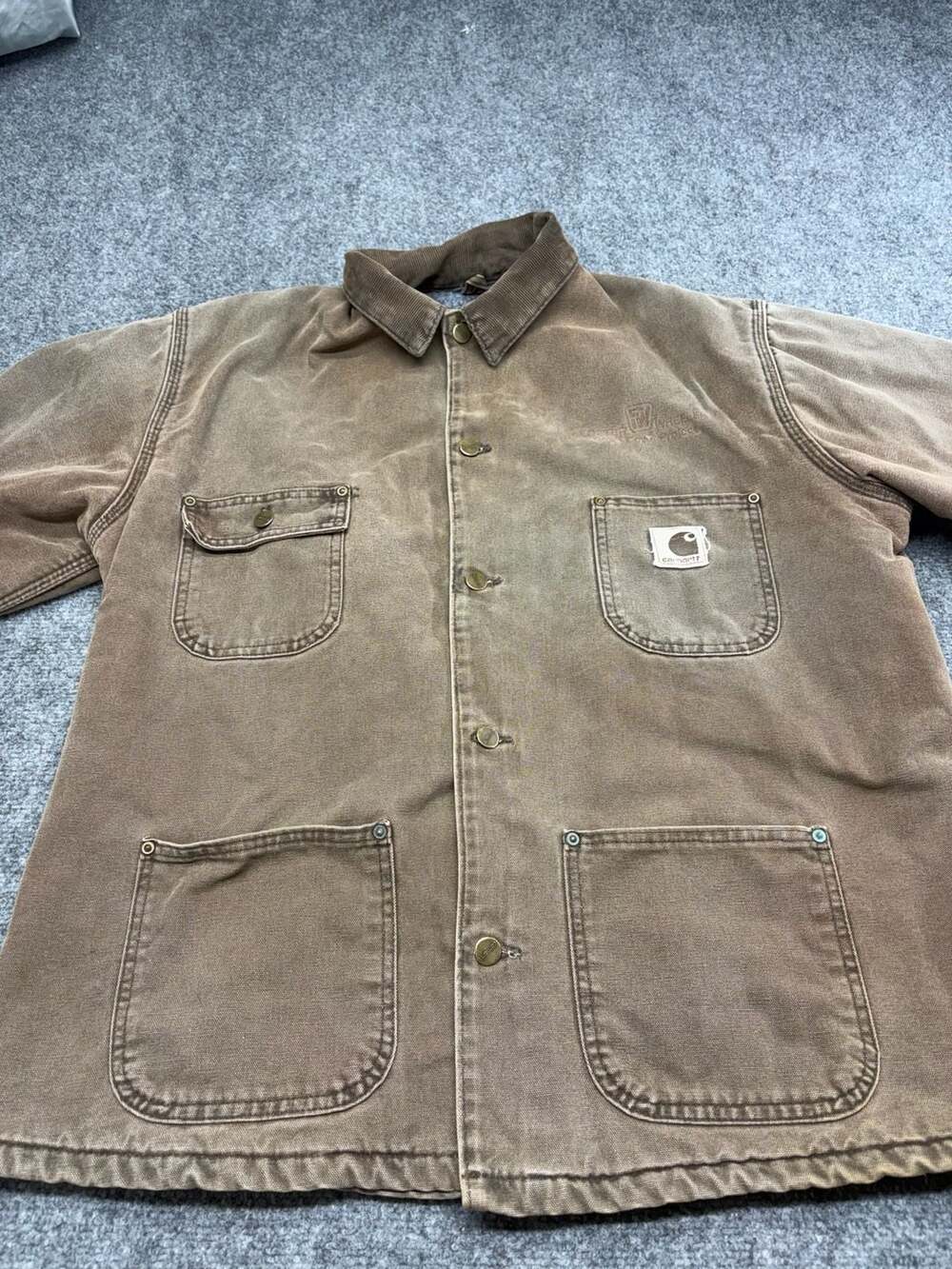 Carhartt C02 CHT Chore Coat Large Regular Brown Duck Blanket Lined USA MADE-Y2K